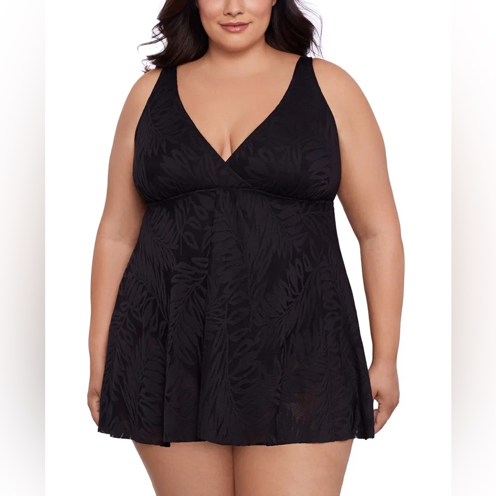 Swim Solutions Fern Print Flyaway Swim Dress - Picture 1 of 4